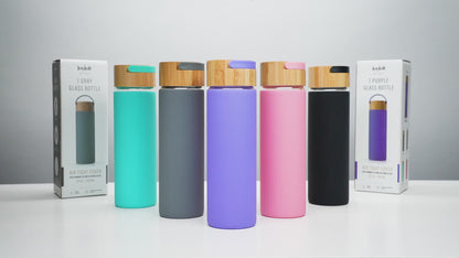 Eco-Friendly Coloured Glass - Non-Slip Silicone Sleeve - Sustainable Bamboo Lid Water Bottle