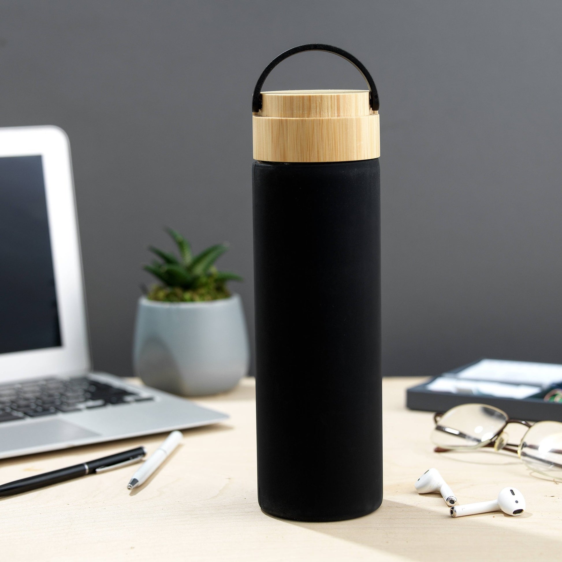 Colored Glass Water Bottle With Silicone Sleeve & Bamboo Lid - Eco Wonders